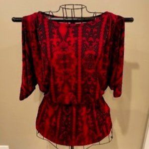 JENNIFER LOPEZ BLACK/RED CINCH WAIST TOP